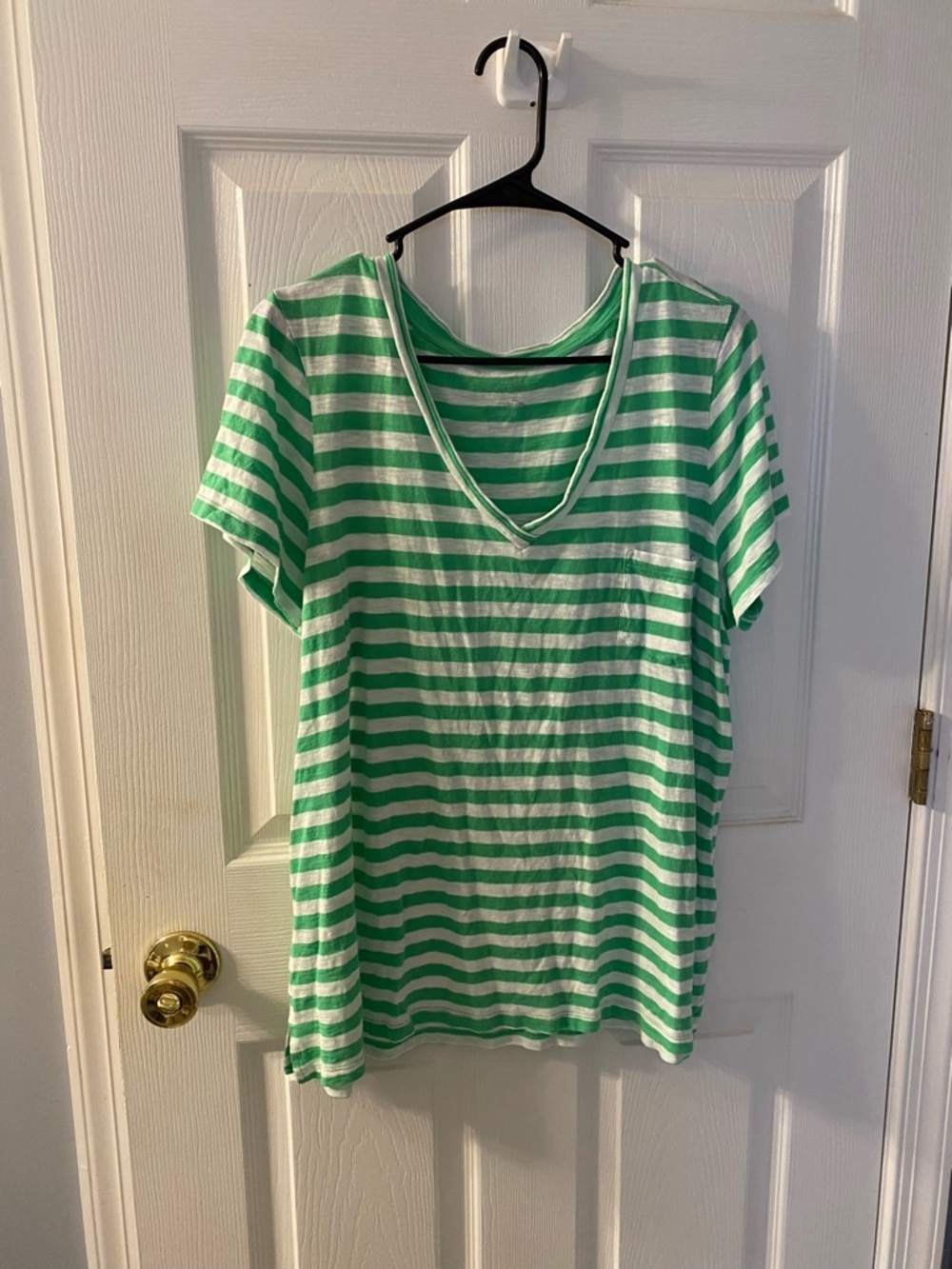 Caslon Green and White Striped Short Sleeve V-Neck Tee